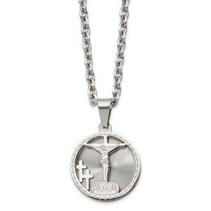 Chisel Stainless Steel Laser Cut Crucifix Pendant w 25.5" Cable Chain Necklace
